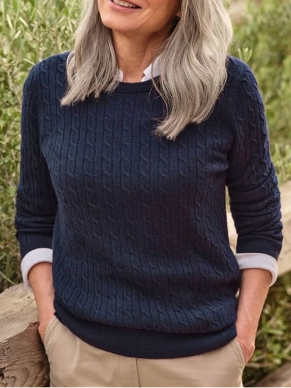 Wanakome Cotton & Cashmere Cable Knit Crewneck Sweater
